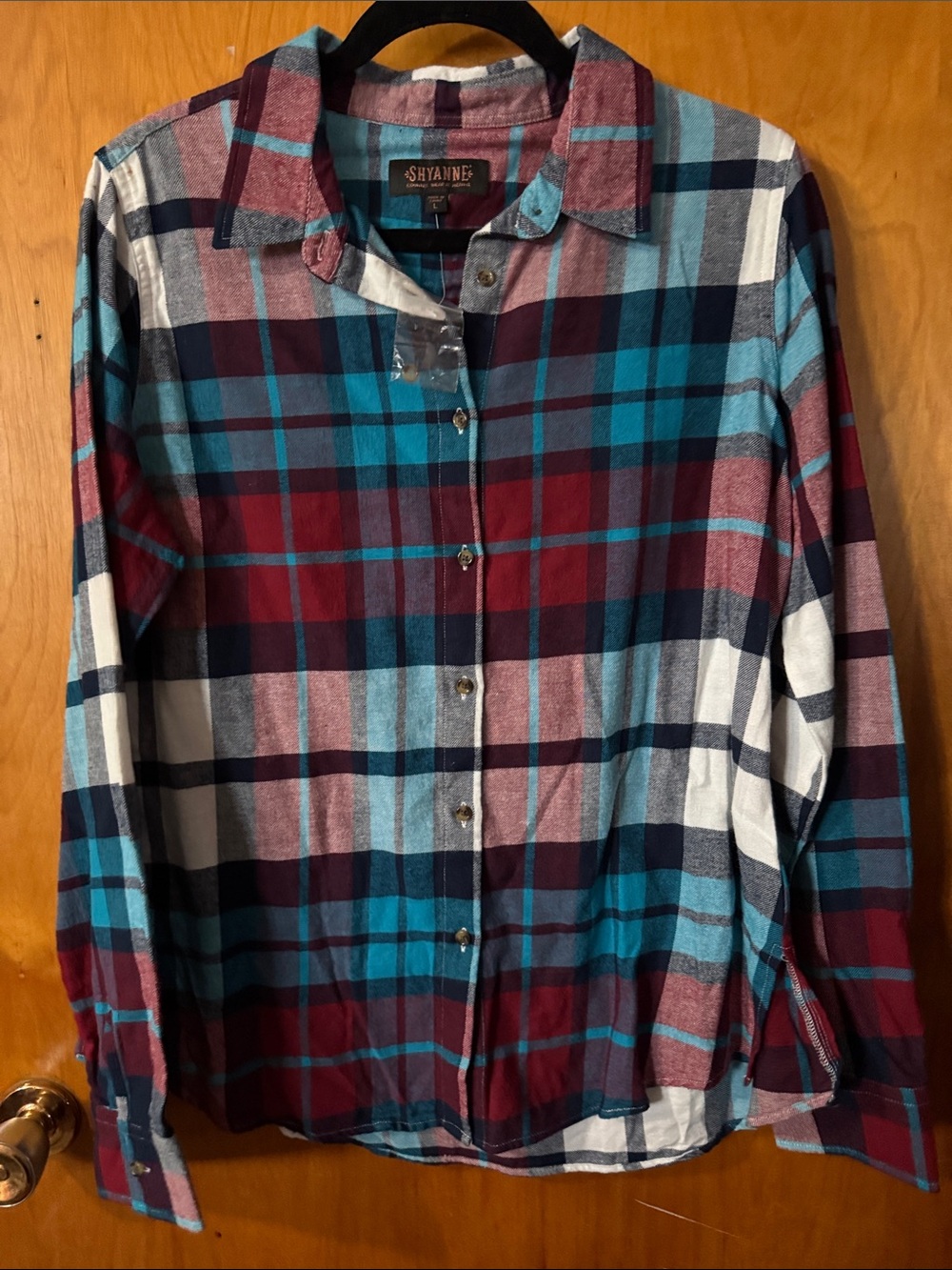 Shyanne woman’s Plaid Button-Down Shirt - Teal, Burgundy, Navy, White